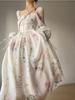French Elegant Print Square Collar Mini Dress Women Fashion Chiffon Long Sleeve Party Dresses Female Vintage Beach Lace Up Clothing Fairy