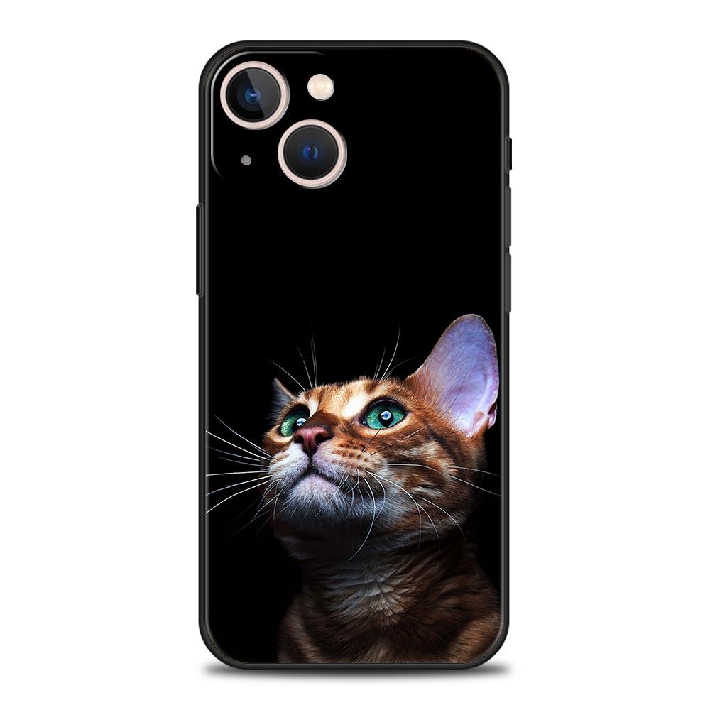 Tecknad Söt Katt Mjukt Silikon Telefonfodral För iPhone 11 12 13 15 14 Pro Max X XR XS 7 8 Plus SE 2020 Lyxigt Svart Fodral Funda