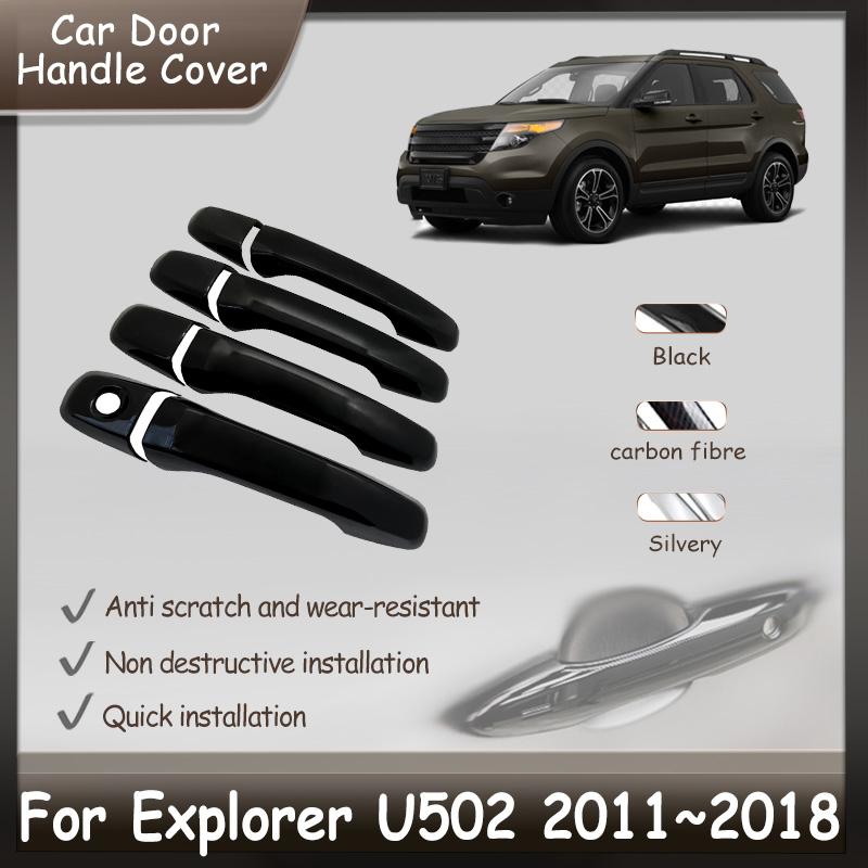 For Ford Explorer U502 2011~2018 Car Door Handle Cover Stickers Trim Gloss Black Decoration Exterior Auto Accessories 2013 2014