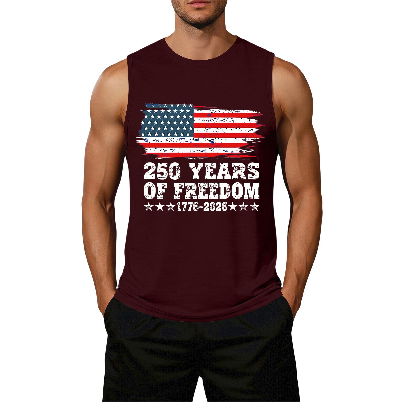 

Men Sleeveless Loose Fit Casual Tank Top Flag Print Graphic Design 250 Years Anniversary Commemorative Style Comfortable Fit XXXXXL винний