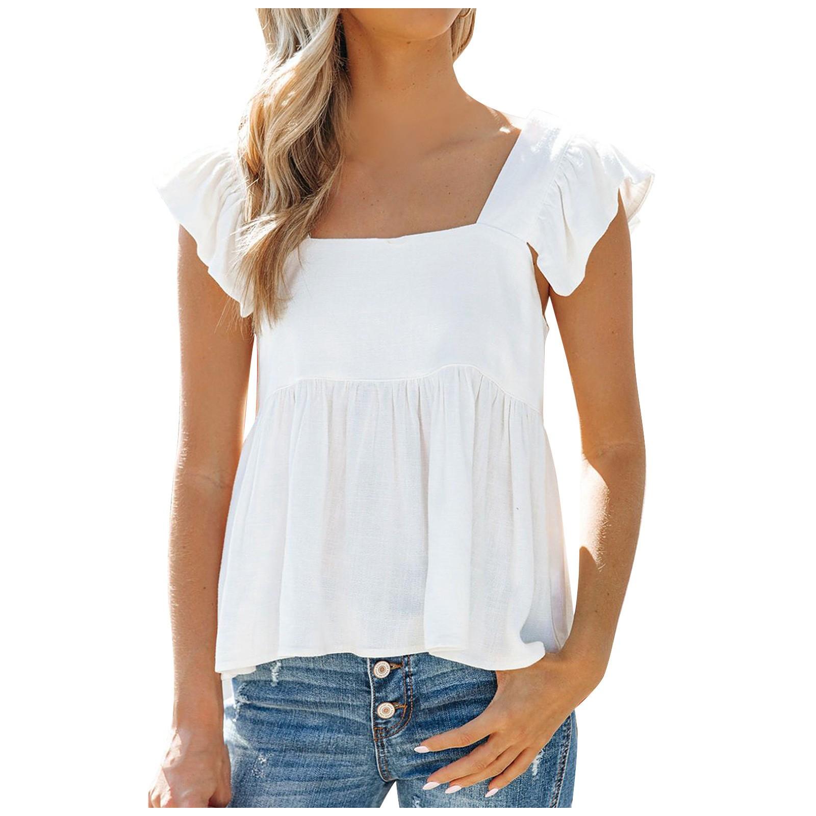 

Women s Solid Color Square Neck Loose Sleeveless Vest XXL