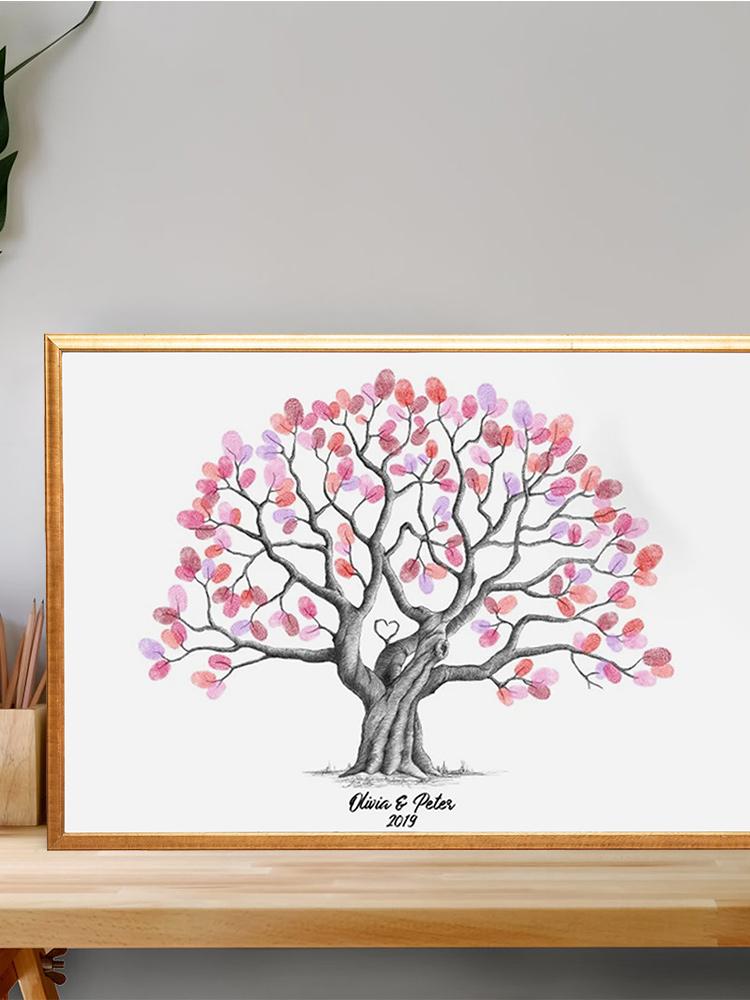 Bröllop Fingeravtrycksträd Målning Älskade Fåglar Gästbok Bröllopspresent Fingeravtrycksmålning Bröllopssouvenir Dukmålning