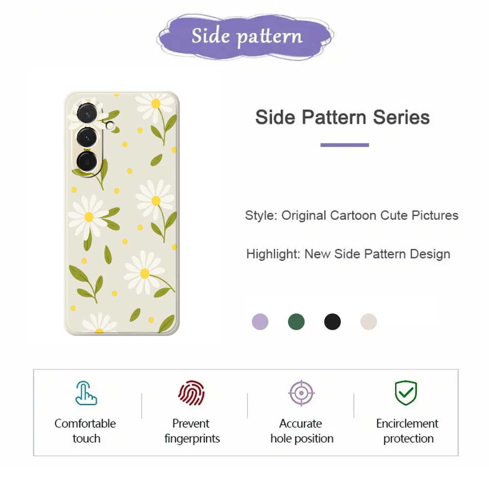For Samsung Galaxy A36 5G Case White Flowers Green Leaves Pattern Printing Straight Edge TPU Phone Back Cover