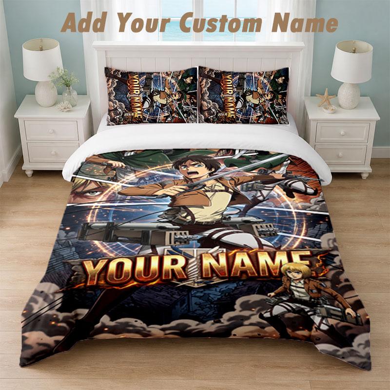 Bedding Set 1 Duvet Cover 2 Pillowcases Attack On Titan Print Soft Bed Linen Bedroom Decor