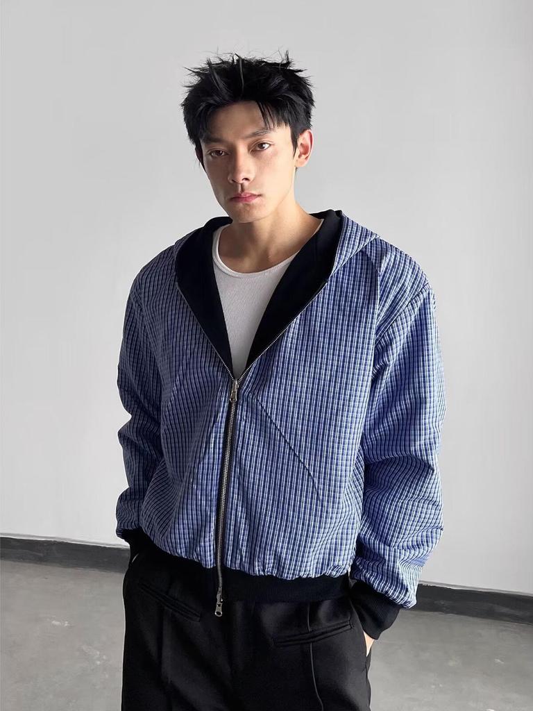 Herren Karierter Patchwork Cardigan Sweatshirt - Herbst/Winter Doppelseitig Locker Geschnittene Vielseitige Jacke