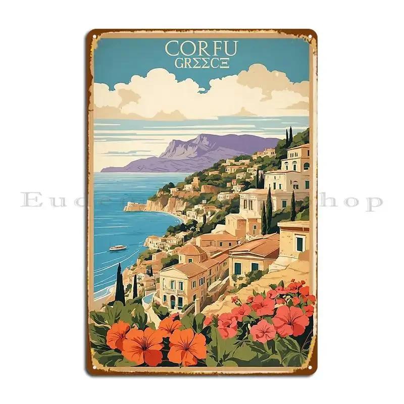 Corfu Greece Vintage Travel Tourism Metal Sign Poster Garage Party Club Party Home Designing Tin Sign Poster