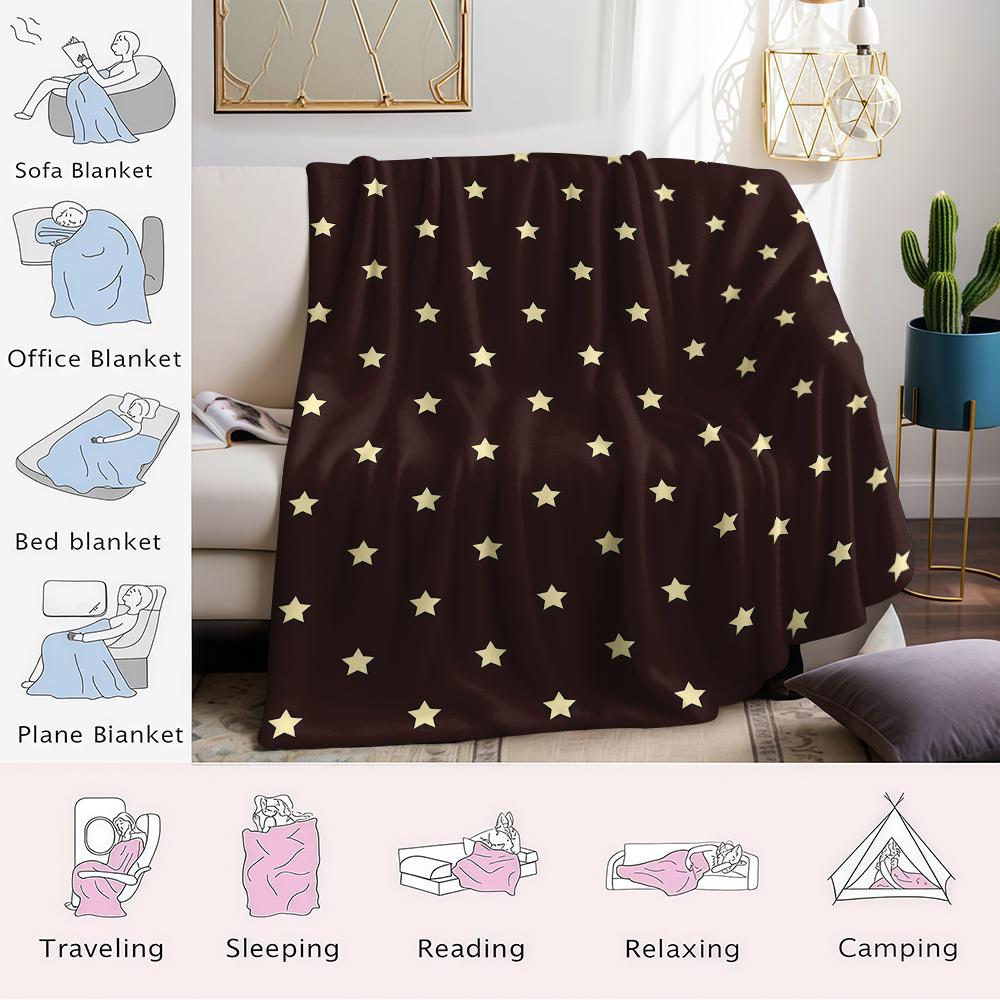 Star Studded Dark Brown Flannel Blanket Warm Soft Halloween Christmas Couch Warm Cozy Decorative Decor Gift For All Season