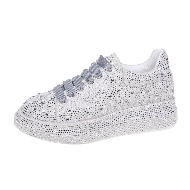 Small black shoes women's winter casual flat shoes women's rhinestone full diamond student board shoes women