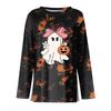 Women's Fashion Long Sleeve Top with Halloween Print and Side Slits, Round Neck