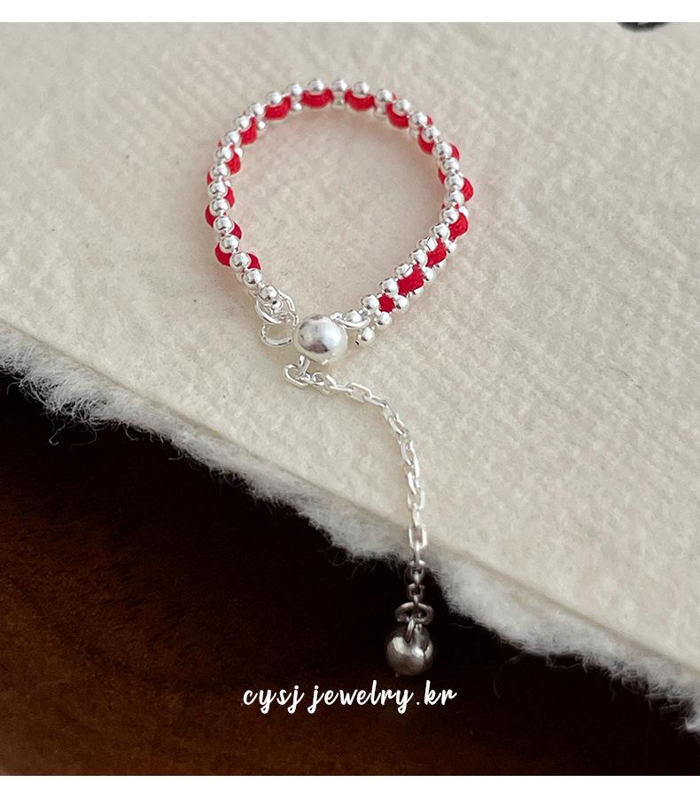 Cuiyan Shijie S925 Silver Korean Style Red Rope Drawstring Ring - Simple Handmade Women's Woven Jewelry