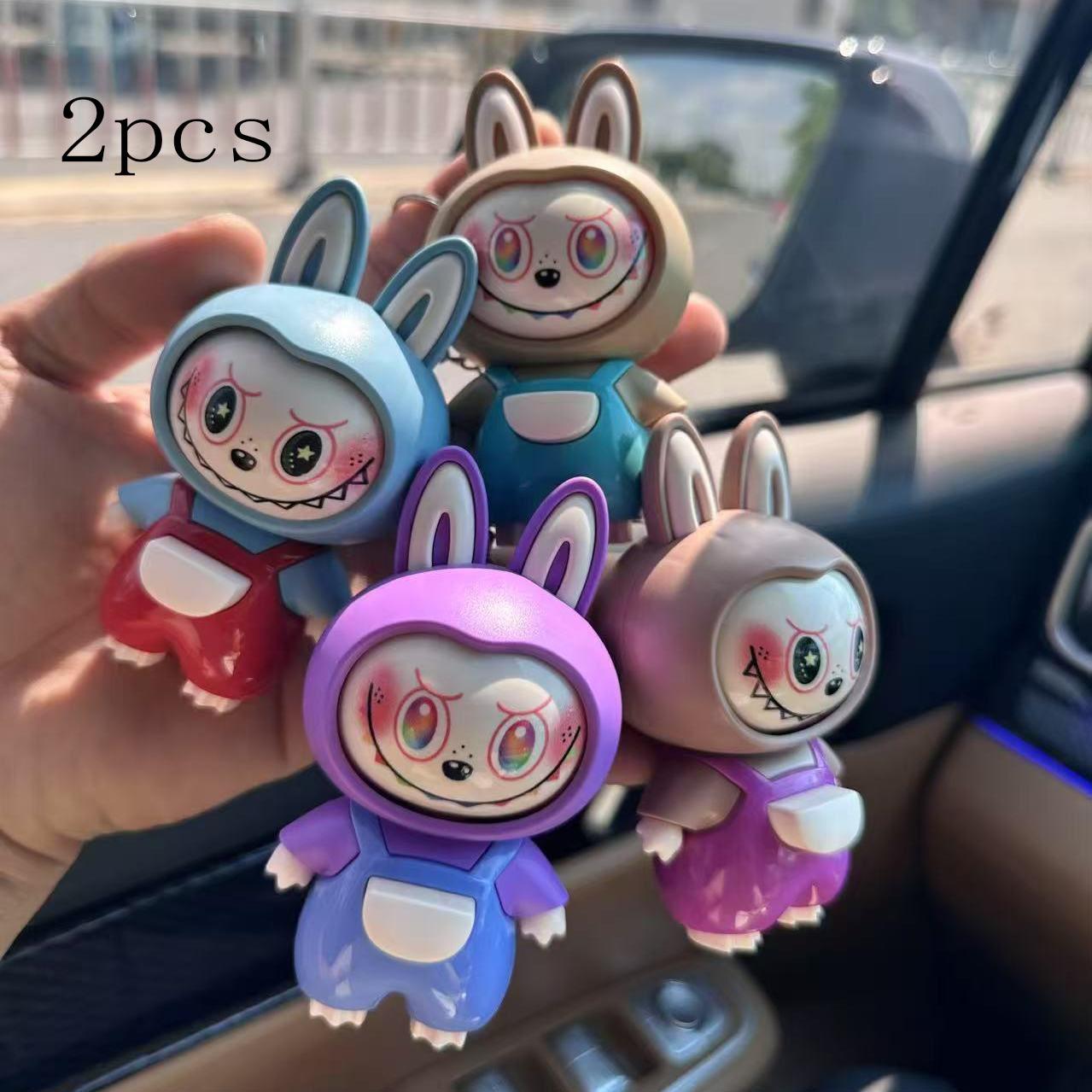 

Popular Labub Face Changing Doll Cartoon Cute Office 3D Ornament Trendy Play Backpack Pendant Toy 2pcs разноцветный