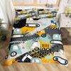 Kids Construction Trucks Duvet Cover King Size Boys Cartoon Car Excavator Tractor Bedding Set Highway Comforter