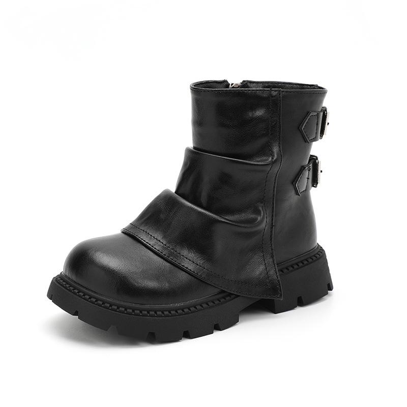 Winter Kid's Boot Plush Versatile Girls Cotton Boots Matte Leather Fashion Patchwork Children Causal Platform Ankle Boots Simple