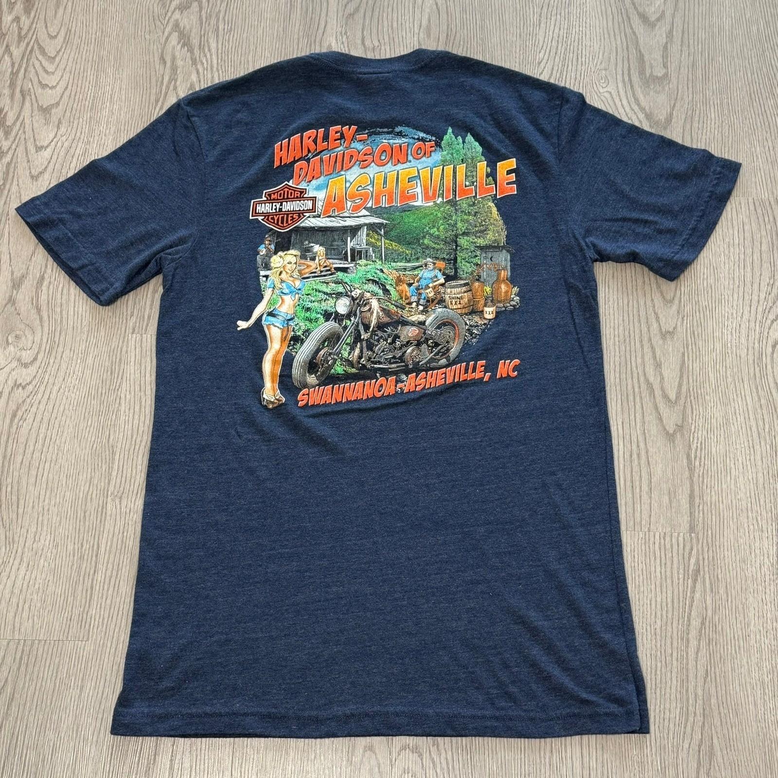 Harley-Davidson Asheville NC Graphic T-Shirt Pin-up Girl Blue Short Sleeve M XL