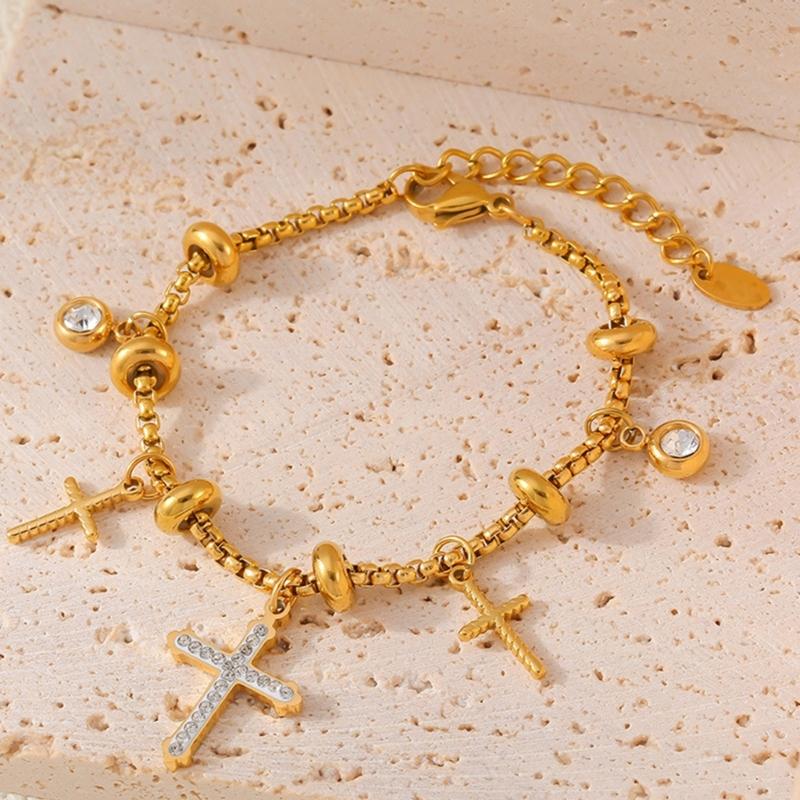 Elegant Sun And Moon Charm Bracelet With Crystal Accent Titanium Steel Lightweight Daily Wear Jewelry