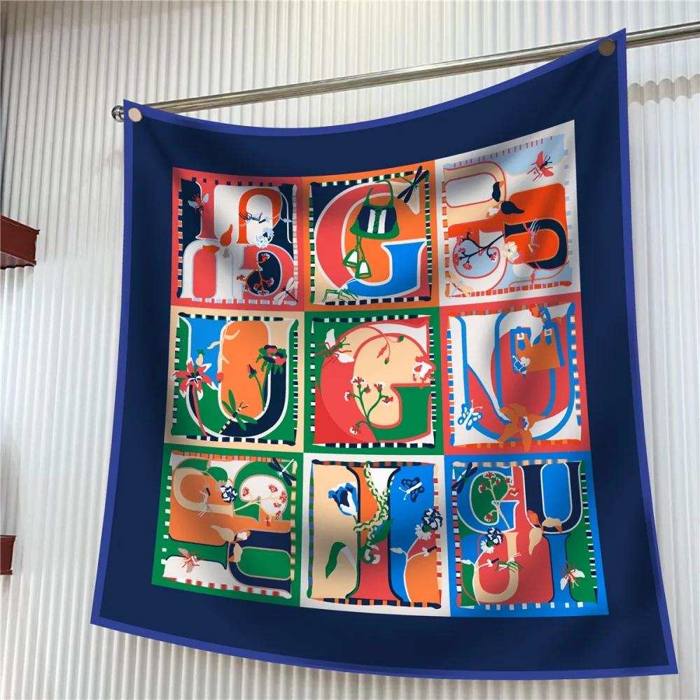 Silk Scarf Women Floral Printed Square Scarves Head Echarpes Silk Foulards Femme Wraps Beach Shawls Bandana Lady Hijabs 90CM