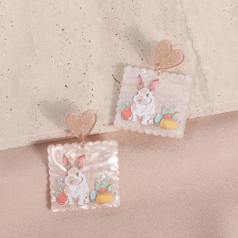Korean version of fresh and sweet less wind earrings ins cute cartoon bunny oil painting resin acrylic stud earrings