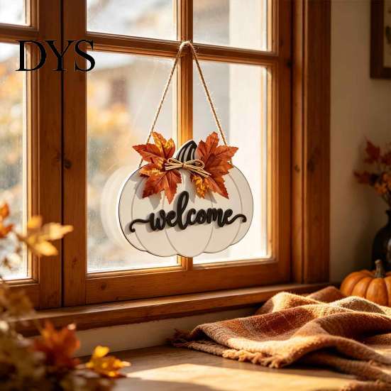 Forniture per Festa del Ringraziamento Segno di Benvenuto in Legno a Forma di Zucca per Porta d'Ingresso, Ciondolo Appeso Rustico del Raccolto Autunnale con Decorazione Murale Autunnale in Stile Fattoria 3D Goffrato