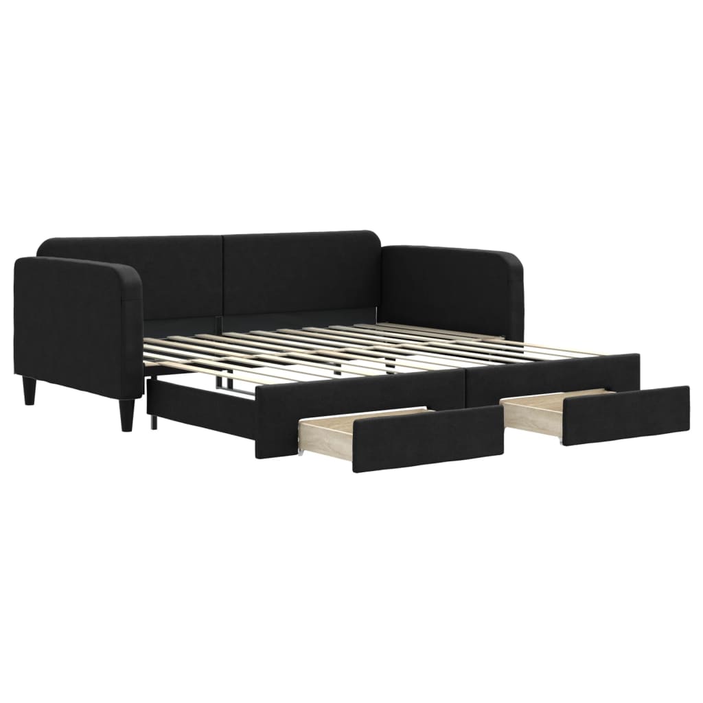 Vidaxl Sofa Rozsuwana Z Szufladami, Czarna, 100X200 Cm, Tkanina