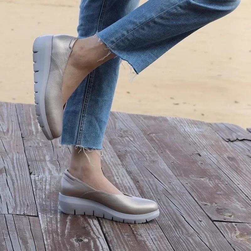 Fashion Women Fashion Wedge Heel Pumps 2025 Spring Summer Lightweight Platform Loafers Woman Soft Sole Comfort Casual Shoes Plus Size 42