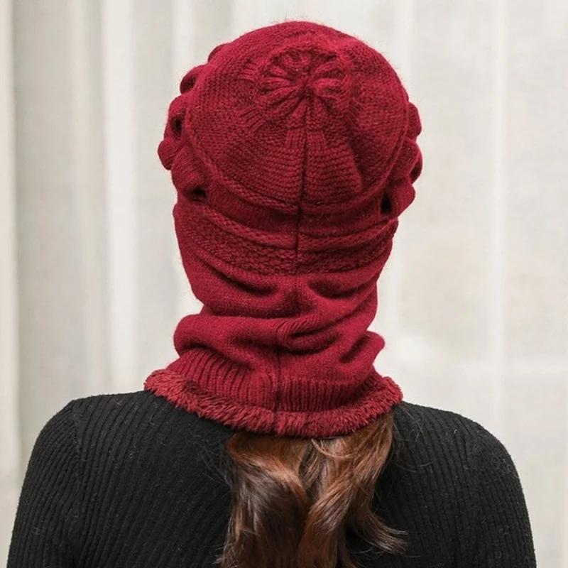 Thicken Warm and Windproof Riding Hat Knitted Scarf Ladies Winter Woolen Hat Plus Fleece Warm Knitted Hat Scarf Set