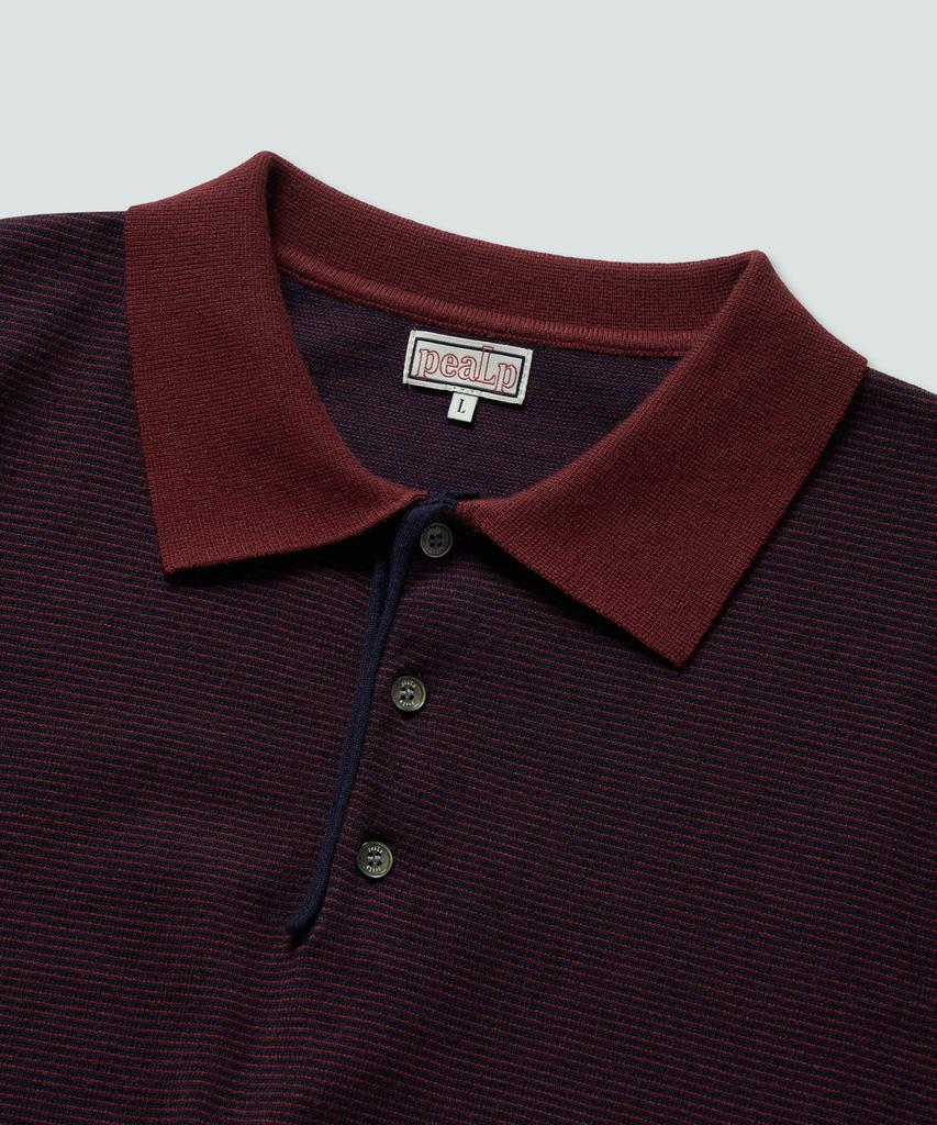 Pilpeu Half-Open Collar Short-Sleeved Stripe Knit (Navy)