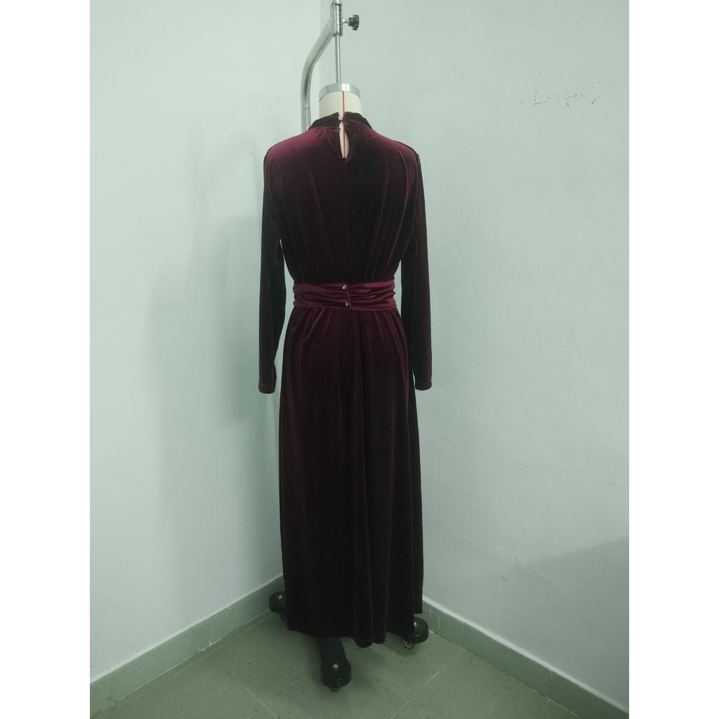 Fall Winter Women's Velvet Long Sleeve Midi Dress High Waist Slimming Elegant Large Swing Dress