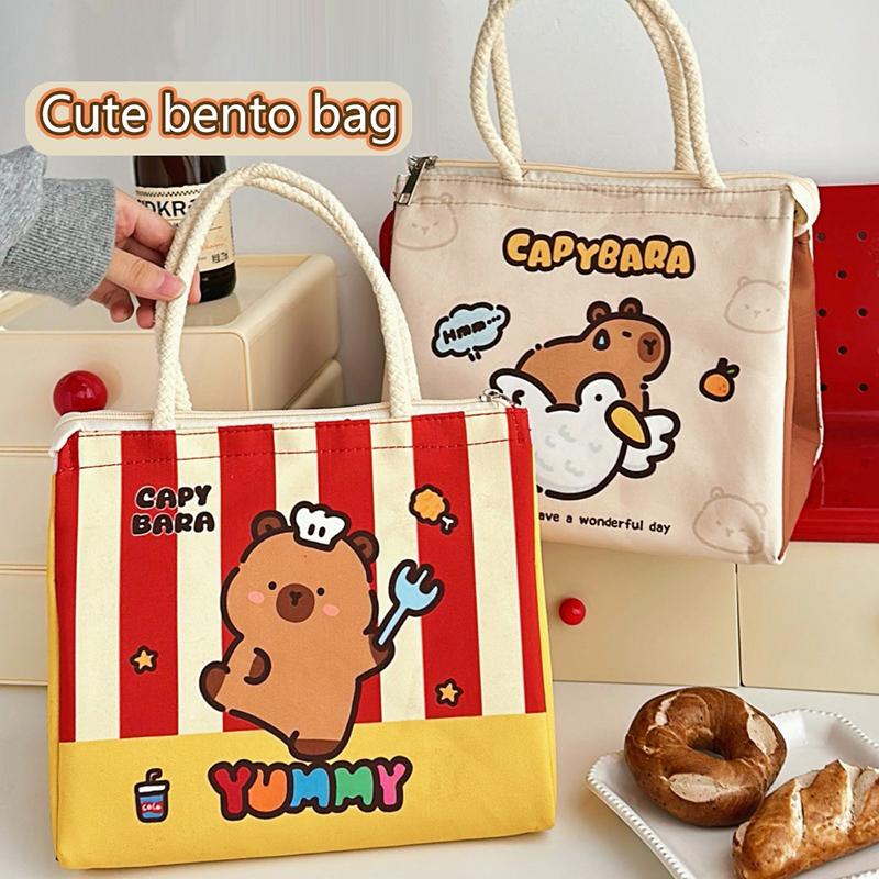 Kawaii Kreslená Kapybara Taška na Oběd Izolovaná Nákupní Taška Taška na Bento Obědové Tašky Pro Ženy Dívky Přenosná Termotaška Dárky