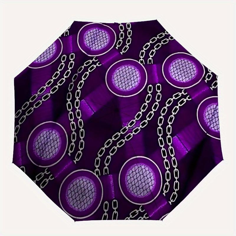 

1pc Purple Chain Pattern Automatic Opening/closing umbrella, Reinforced 8-Rib Construction, Compact Travel Umbrella yy250808154