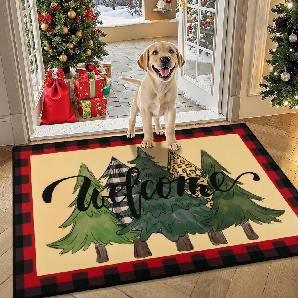 Christmas Welcome Carpet Cartoon Santa Gnome Rug Red Green Festive Mat Entryway Rug for Home Decoration Holiday Floor Mat