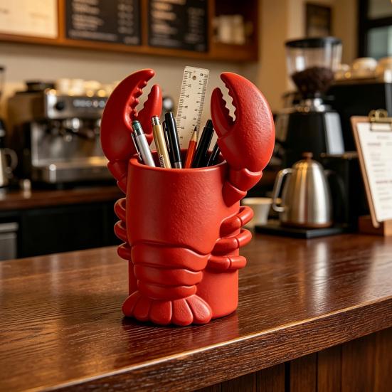 jijijing Lobster Pen Holder, 3D Printed Desktop Organizer, Crayfish Pencil Stand for Office Desk Student Supplies, Halloween Party Decoration Gift