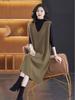 Plus Size Heart Neck Long Knitted Wool Dress - Slimming and Stylish for Spring & Autumn