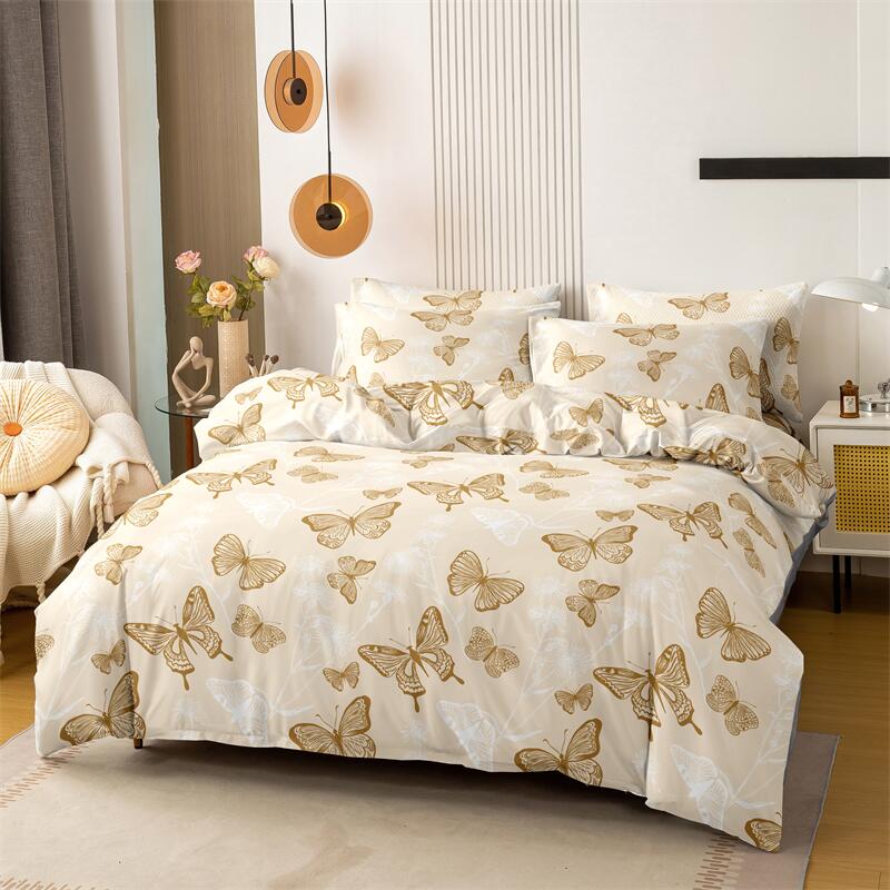 

3Pcs Butterfly Pattern Brushed Bedding Set King Size Duvet Cover Pillowcase Set Skin Friendly Breathable Duvet Cover Pillowcases EU Single(135*200cm)3pcs