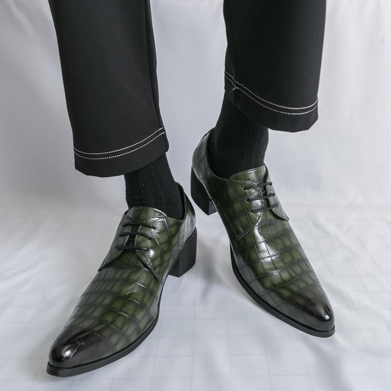 Neue Schnürschuhe mit spitzer Zehenpartie, Krokodilmuster, Leder, höhenerhöhend, Oxford-Schuhe für Herren, Festzug, formell, Hochzeitsschuhe