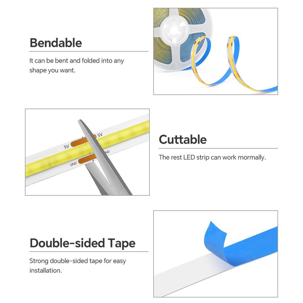 Creative Double Tap Magic Vibration Sensor Ambient Lamp USB 5V COB LED Strip Light For Cabinet Vanity/Makeup Mirror Backlight