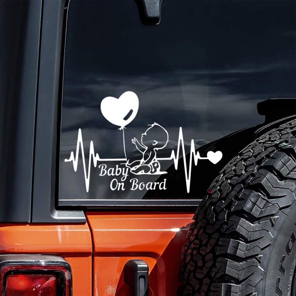 2PC Baby On Board Sticker -7.87"x5.12"- Heartbeat Balloon Decoration for Car Window, Rear Windshield, Bumper, Auto Safety Caution Warning Decor