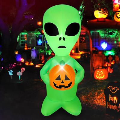 Juguetes Inflables de Halloween de 4 pies Extraterrestre con Decoraciones de Calabaza Iluminación LED Inflable para Fiesta Interior Exterior Jardín Patio Decoración