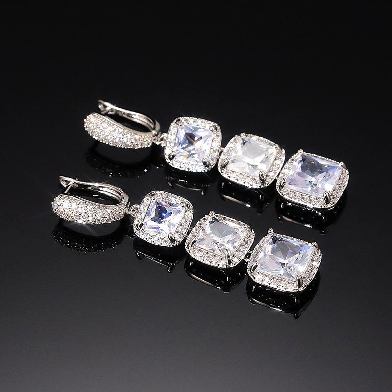 Europejskie i Amerykańskie Luksusowe Błyszczące Kwadratowe Kolczyki z Cyrkoniami i Kolorowymi Kamieniami Szlachetnymi