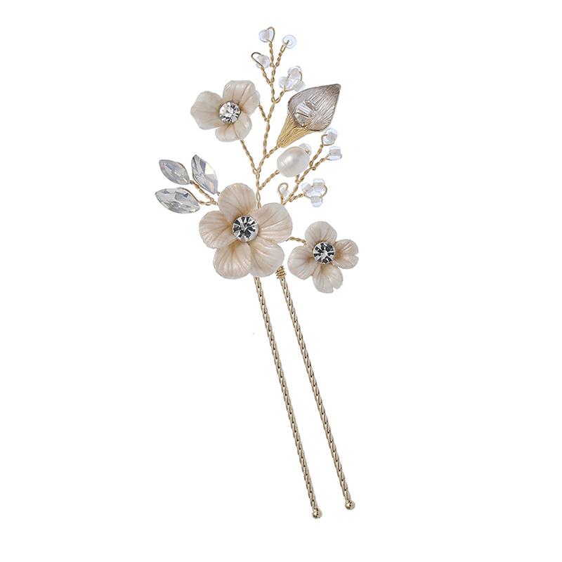 Handmade Ceramic Flower Rhinestone Bridal Hair Clip Women's Wedding Headpiece Bobby Pin Jewelry Alloy Material