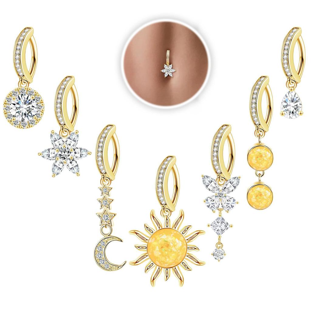 Joyas para Piercing de Ombligo Mariposa Rosa Mujeres Barra de Ombligo con Circonita Moda Anillos de Ombligo Curvos Inversos de Cristal Piercing Ombligo