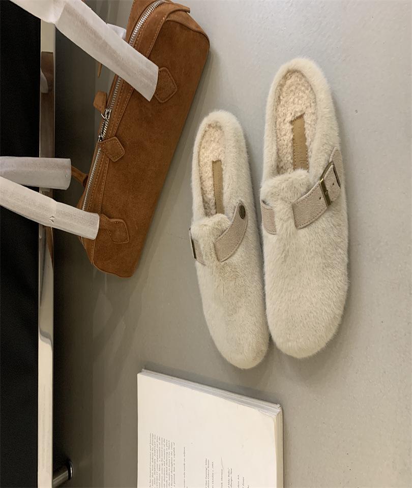 Foreign trade bag head slippers women's new warm and comfortable flat-bottomed lazy slippers in autumn and winter 2025