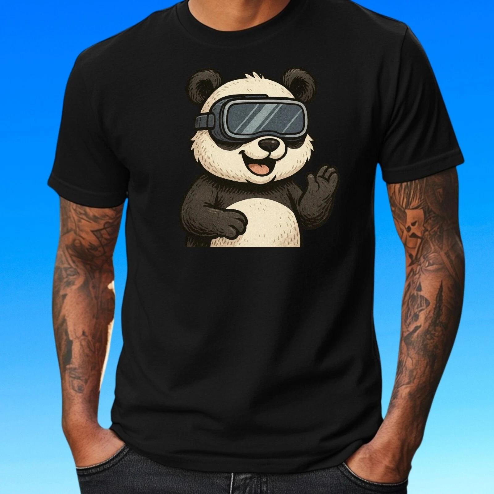 T-Shirt Herren Panda mit VR Brille Motiv Baumwolle Größe S bis 5XL XXXL