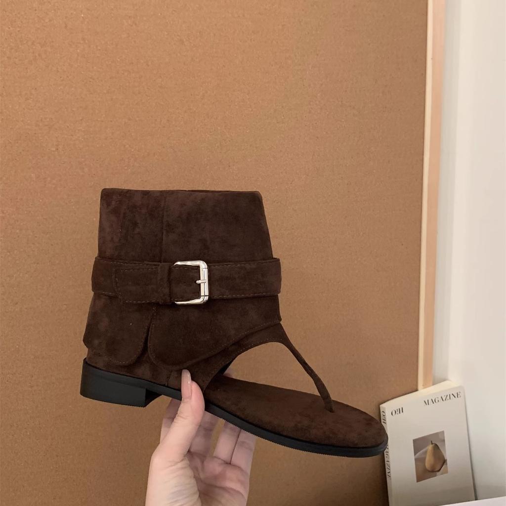 2025 New Thick Heel Khaki Toe Cool Boots Short Boots Women's Boots Summer with Skirt Western Boots Summer Sandals