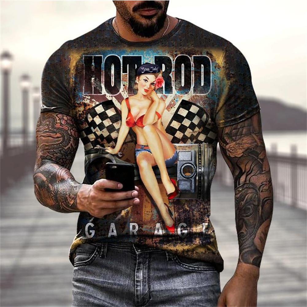 Vintage Motorcykel T-shirt För Män 3D Racing Girl Kortärmad Toppar Street Herr Biker T-shirt Oversized T-shirt Kläder