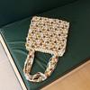 Summer new casual beaded bag for women, fashionable high-end woven handbag with lattice hollow-out wooden beads, beach bag