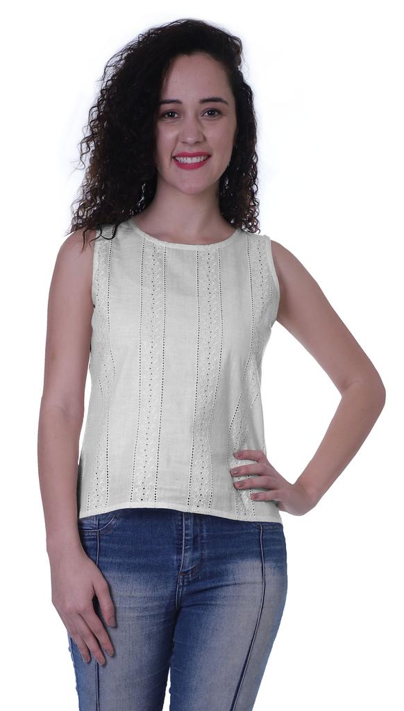 Moomaya Damen Solide Ärmelloses Top Schiffli Bluse Sommer Casual Tunika Tops