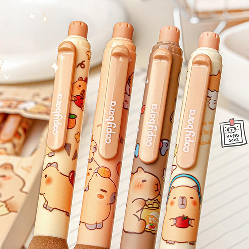 4 stuks Cartoon schattige Capybara uitwisbare gelpennen Kawaii snel drogend schrijven Soepele elegante neutrale pennen Esthetische briefpapier