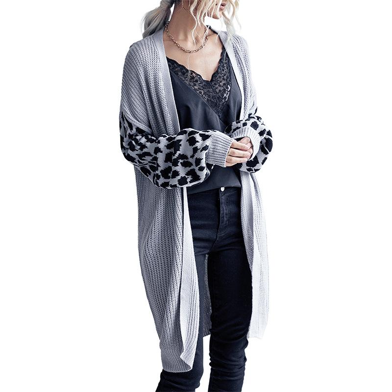 Neuer Herbst- und Winter-Home-Casual-Strickcardigan lang, knopfloser Leopardenmuster-Langarm-Pullovermantel