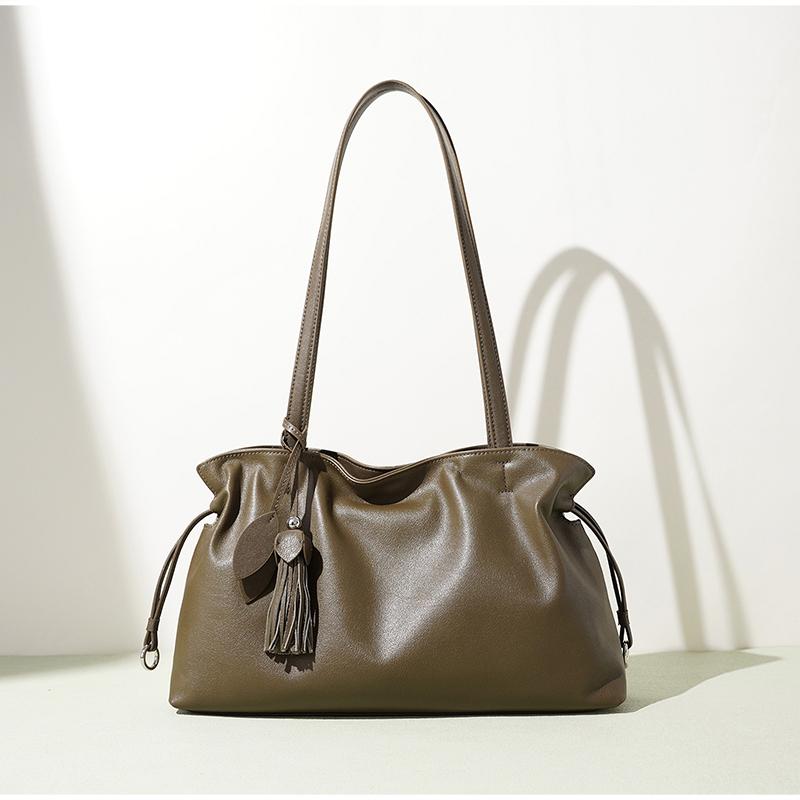 Designer Kordelzug Wolken-Tragetasche Luxuriös Echtes Leder Plissiert Vintage Schultertasche Elegant Schlicht Großraum-Handtasche