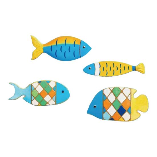 

4 Pcs Wooden Fish Nautical Wall Decor Rustic Coastal Ocean Fish Wall Art Vintage Beach Lake House Hanging Sculpture for Bedroom Living Room 4pcs